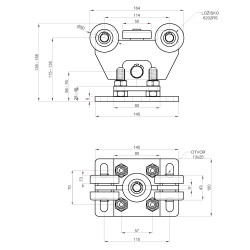 Vozík pre profil C-60x60x4mm samonosného systému posuvnej brány, pozinkovaný, 5x oceľové koliesko s ložiskom 6202RS Vozík pre profil C-60x60x4mm samonosného systému posuvnej brány, pozinkovaný, 5x oceľové koliesko s ložiskom 6202RS